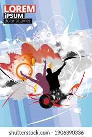Young happy people are dancing. Nightlife and music festival concept. Vector