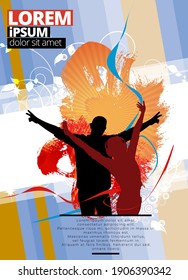Young happy people are dancing. Nightlife and music festival concept. Vector
