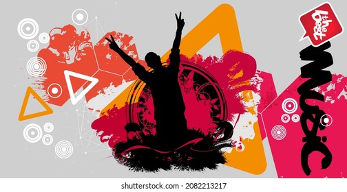 Young happy people are dancing. Nightlife and music festival concept. Vector