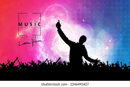 Young happy people are dancing. Nightlife and music festival concept. Vector