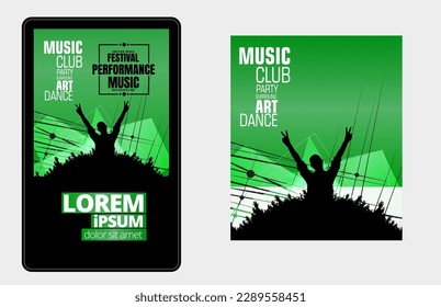 Young happy people are dancing. Nightlife and music festival concept. Vector