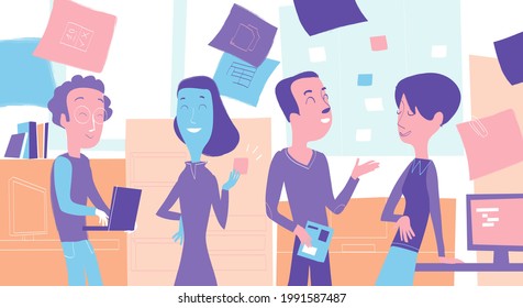 Young happy people working in the office