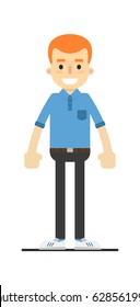 Young happy redheaded guy character isolated on white background vector illustration. People personage in flat design.