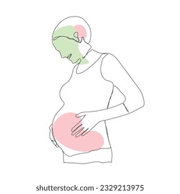 Young happy smiling pregnant woman continuous line drawing. pregnant woman hugging belly line art vector. pregnant woman single line art. pregnancy line art