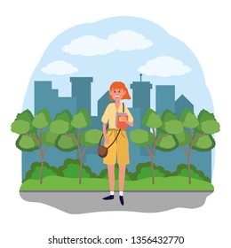 young happy woman cartoon