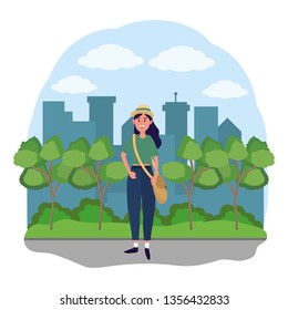 young happy woman cartoon