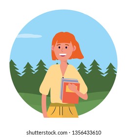 young happy woman cartoon