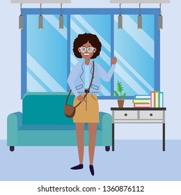 young happy woman cartoon