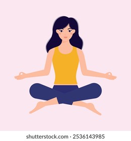 Young happy woman doing yoga. Vector illustration in flat style.