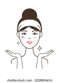 Young happy woman in headband with clean healthy shiny skin and friendly cute smile isolated cartoon flat vector illustration on white background.