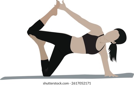 Young Healthy woman exercise on a yoga mat flat vector illustration.