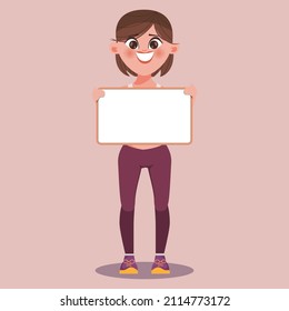 Young healthy woman holding a whiteboard character.