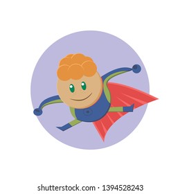 Young hero. Red curly guy superhero flies to the rescue. Vector character illustration