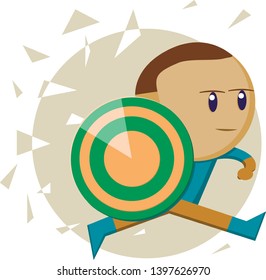 Young hero with a shield. Vector character