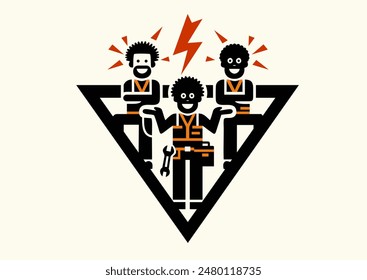 Junge und hoch qualifizierte Handwerker leisten ihre Arbeit mit Blitzgeschwindigkeit und höchster Qualität. Vektorillustration, Piktogramm, Symbol, Chevron, Flyer, Logo