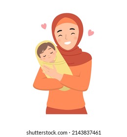 Young Hijab Mother Holding Her Baby Stock Vector (Royalty Free ...