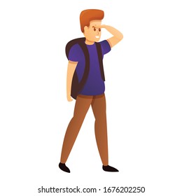 Young hiker explore icon. Cartoon of young hiker explore vector icon for web design isolated on white background