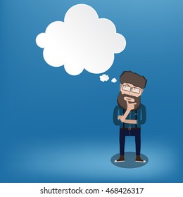 Young hiphter  Man thinking of thought bubble on blue Background.