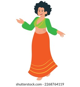 Young hippie woman dancing, illustration concept.