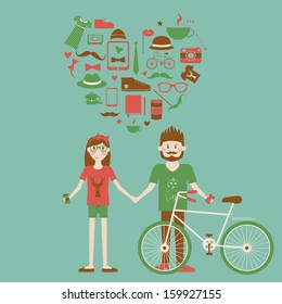 Young hipster couple in love. Same interest