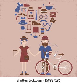 Young hipster couple in love. Same interest