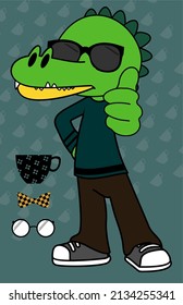 young hipster crocodile expression illustration set in vector format