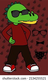 junges Hipster-Krokodil-Ausdrucksbild-Set im Vektorformat