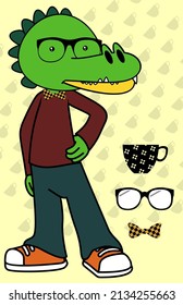young hipster crocodile expression illustration set in vector format