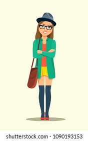 Young hipster girl isolated. Vector flat style illustration