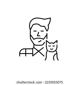 Young hipster guy wearing a shirt with his cat. Pet lover cute icon. Pixel perfect, editable stroke