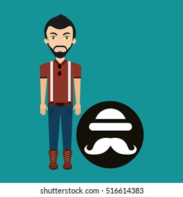 young hipster man bowler hat and mustache vector illustration eps 10