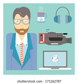 Young Hipster Man with Gears