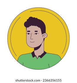 Junge hispanische Junge flache Farbe Cartoon Avatar Symbol. Der Mensch lächelt. Teamkollege. Bearbeitbare 2D-Darstellung einer linearen Abbildung. Isolierte Vektorgrafik-Profil-Clip-Art. Benutzerkennzeichen, Kopf und Schultern