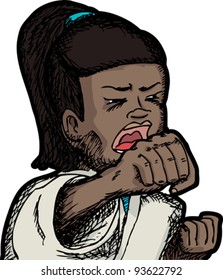 Young Hispanic girl in Karate uniform yells and punches