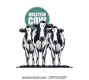 YOUNG HOLSTEIN COW STANDING LOGO, silhouette of great cattle in farm vector illustrations