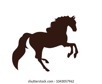 young horse in the steppe. Black silhouette of horse. White background.