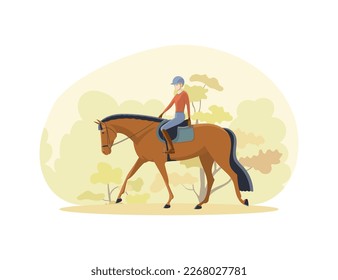 Young horsewoman rides a horse in the autumn park