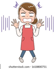 Young housewife wearing red apron.She has a sad expression.