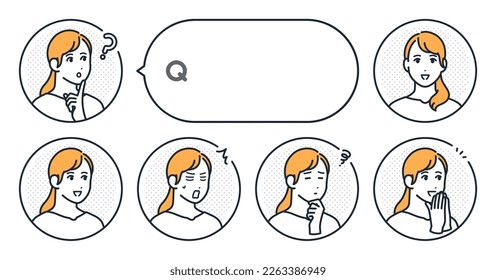 Young housewife's simple face icon   speech bubble vector illustration set material