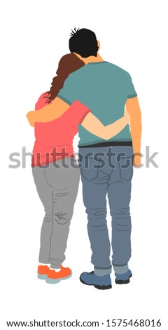 Young hugged couple in love vector. Happy lovers hugging. Boyfriend and girlfriend in hug. Closeness and tenderness on first date. Woman and man stick together. Emotional people kiss, boy kissing girl
