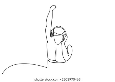 young human music rhythm headphones rejoicing line art