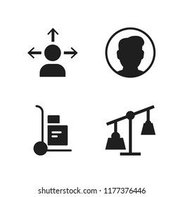young icon. 4 young vector icons set. user, trolley and man head with arrows to different directions icons for web and design about young theme