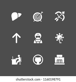 young icon. 9 young set with archery, sports and competition, sunblock and portrait vector icons for web and mobile app