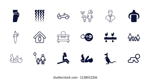 Young icon. collection of 18 young filled and outline icons such as head bang emot, bike, man in home, man doing exercises, plant. editable young icons for web and mobile.