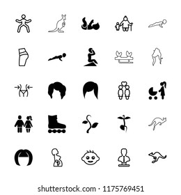 Young icon. collection of 25 young filled and outline icons such as woman hairstyle, woman with baby carriage, sprout, cangaroo, baby. editable young icons for web and mobile.