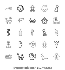Young icon. collection of 25 young outline icons such as baby, woman hairstyle, woman face with flower in hair, man in home, family. editable young icons for web and mobile.