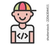 young icon line color vector illustration