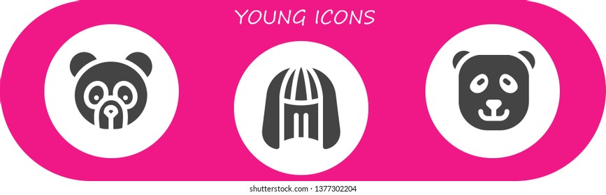 young icon set. 3 filled young icons.  Simple modern icons about  - Panda bear, Wig