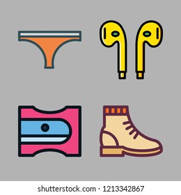 young icon set. vector set about panties, boot, writer and earphones icons set.