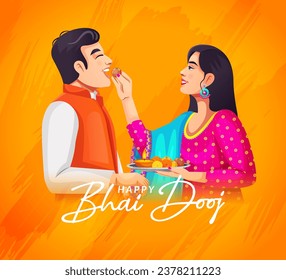 Young Indian brother and sister celebrating Bhai Dooj. Hindu festival celebrates the love between a brother and sister. Creative banner design template